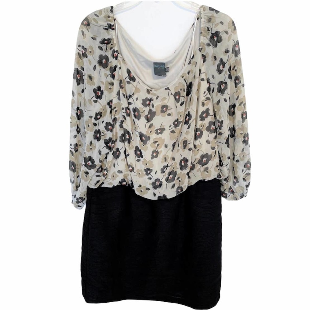 Gabby Skye Black & Tan Floral Colorblock Dress 20W